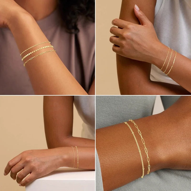 14K Dainty Gold Plated Stackable Bracelets