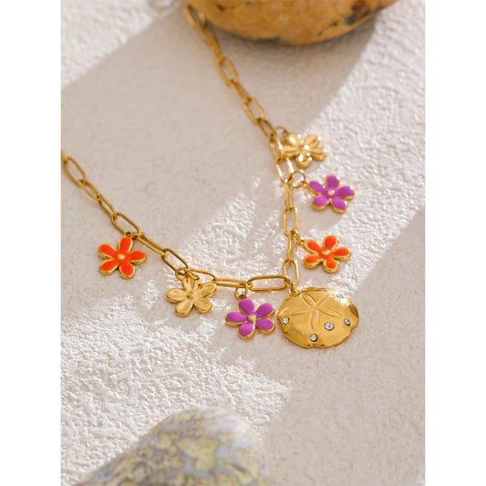 Stainless Steel Bloom Enamel Necklace
