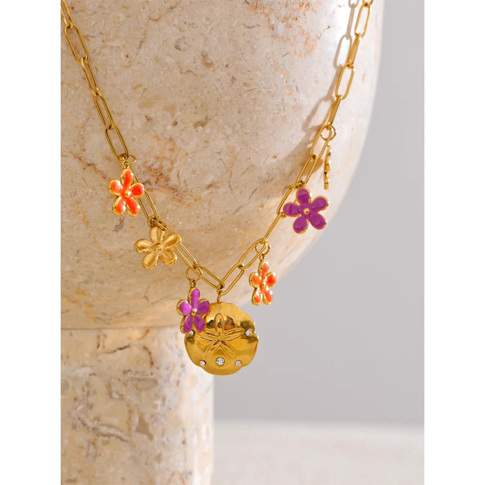 Stainless Steel Bloom Enamel Necklace