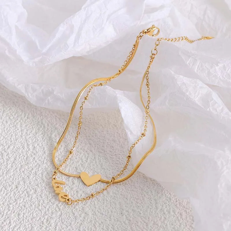 Stainless Steel 18K Gold Plated Love Letter Anklet