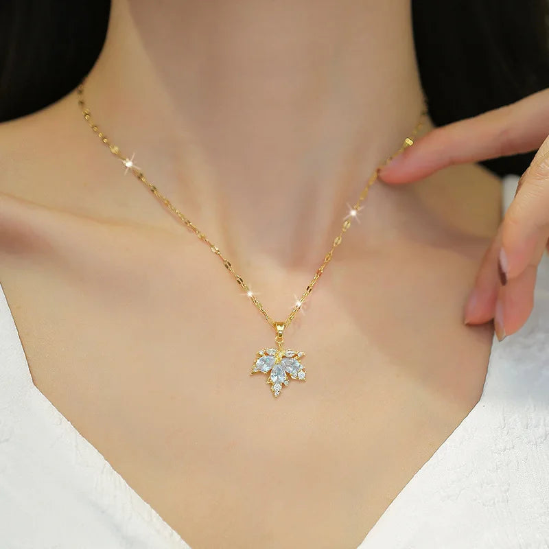 Luxury Maple Leaf AAA Zircon Jewelry Set | Titanium Steel by ZAKOL