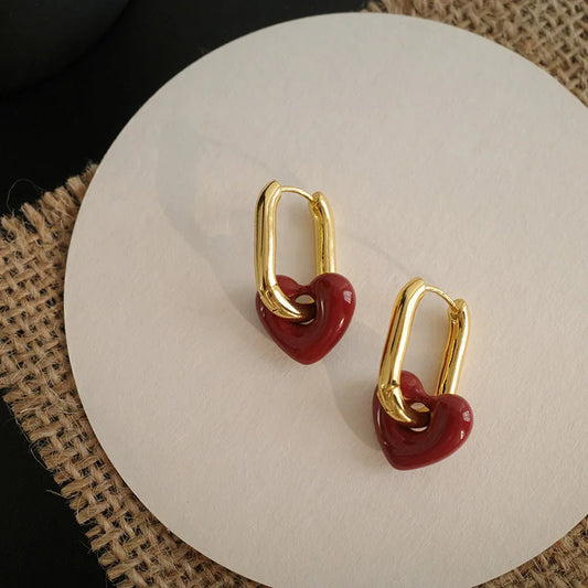 LoveHoop Red Heart Earrings – Geometric Party Jewelry