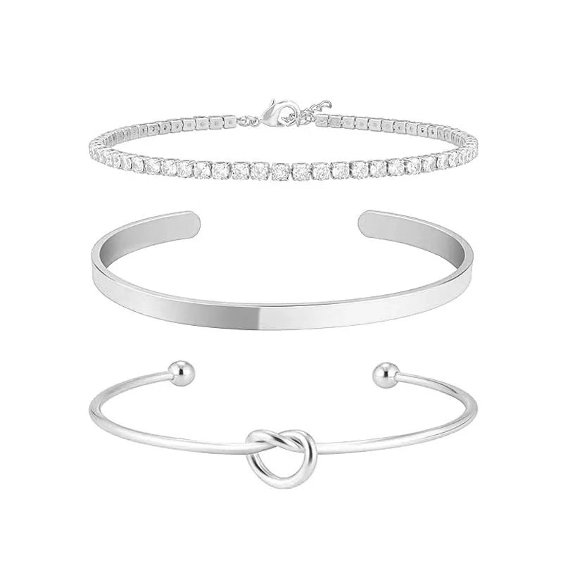 Stainless Steel 18K Gold Plated Luxe Sparkle Bangles Set