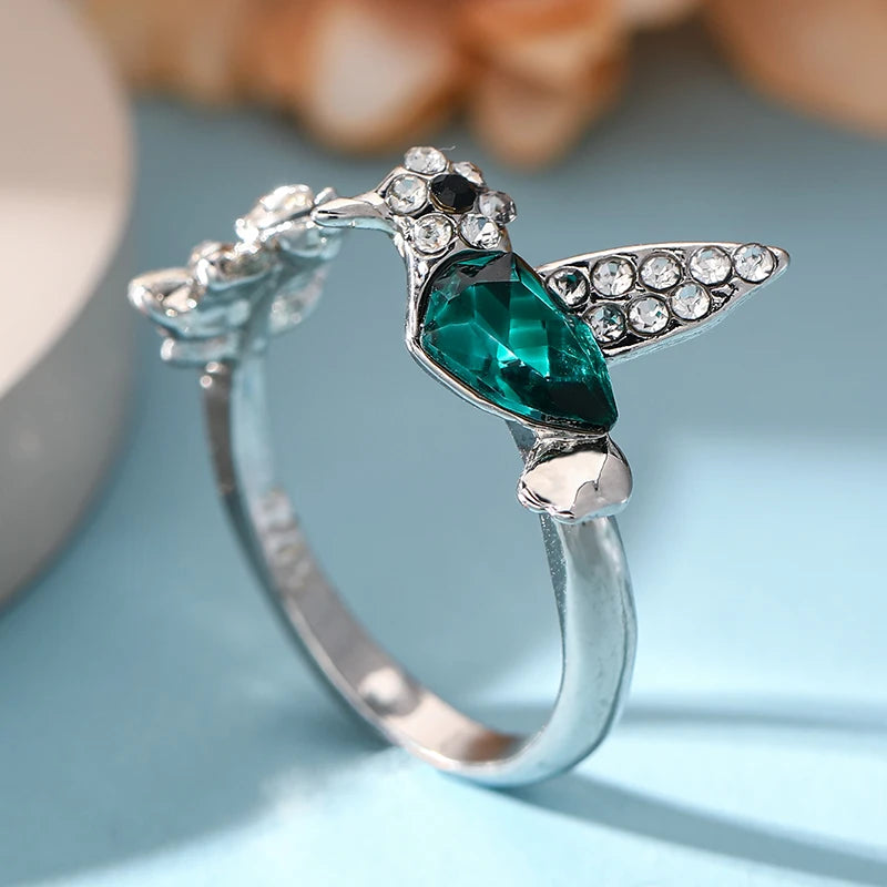 Elegant Natural Blue Stone Hummingbird Adjustable Ring