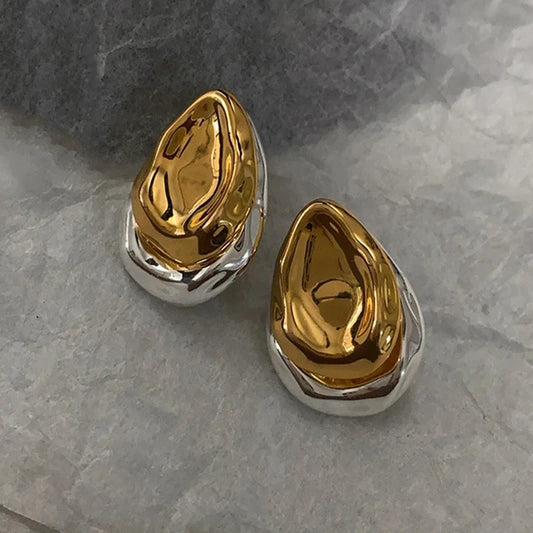 Stainless Steel Droplet Stud Earrings - Vintage Two Way Mix Color Jewelry