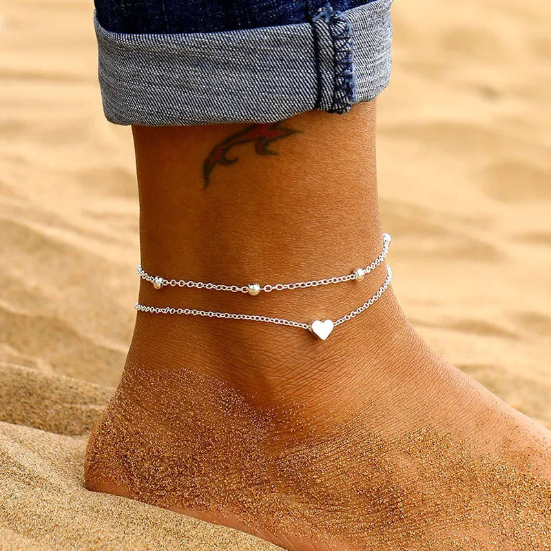 Boho Tassel Chain Anklet | Snake Starfish Heart Charms