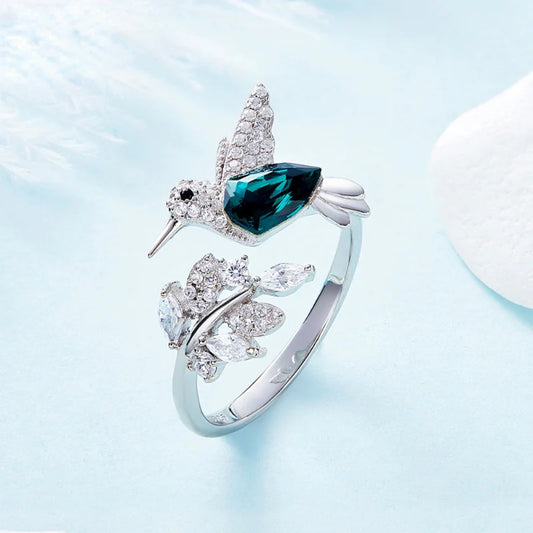 Elegant Natural Blue Stone Hummingbird Adjustable Ring