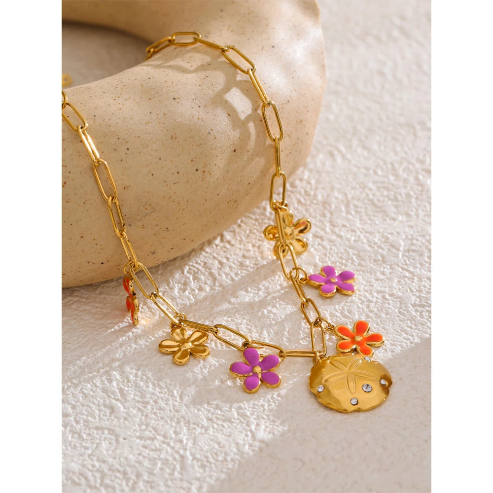 Stainless Steel Bloom Enamel Necklace