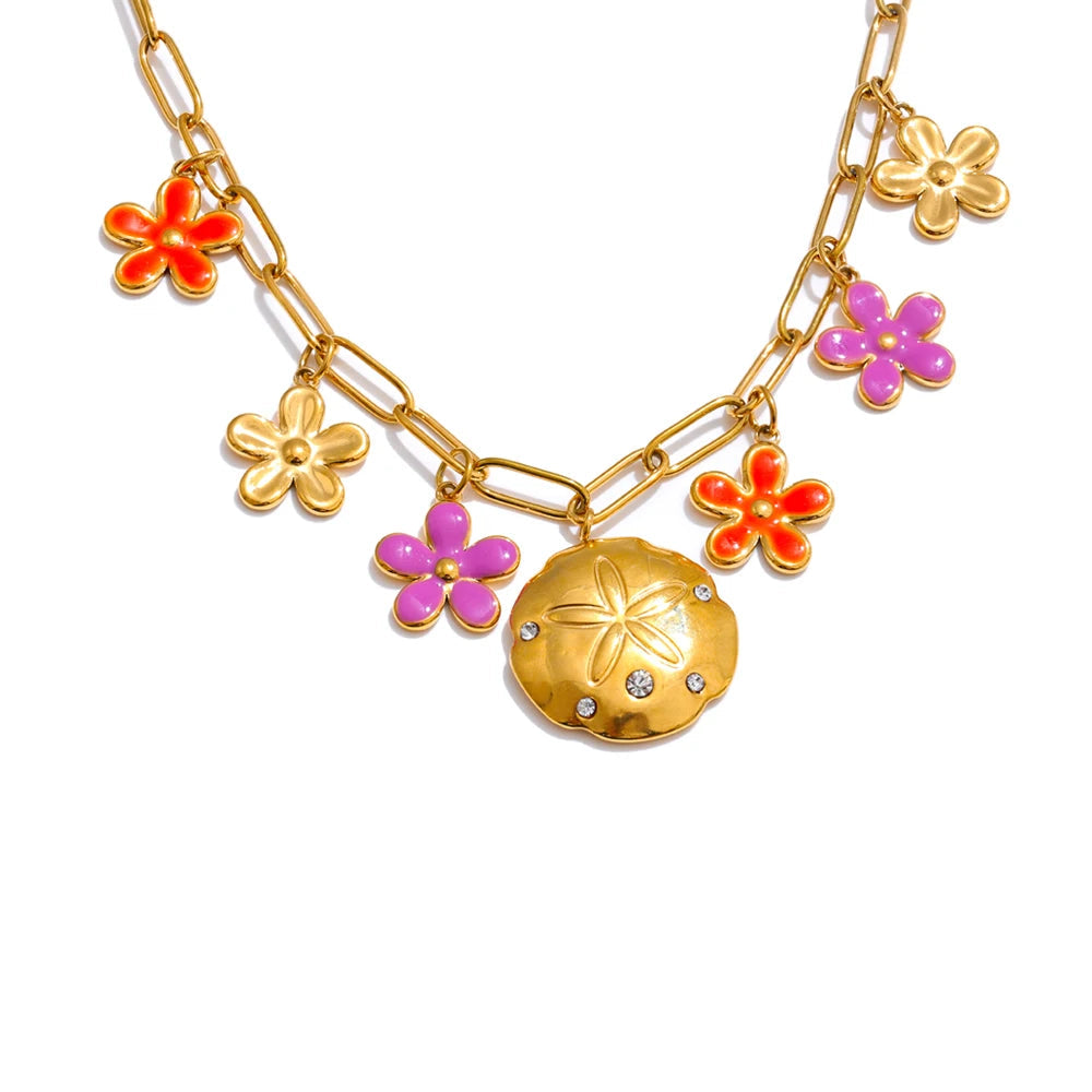 Stainless Steel Bloom Enamel Necklace