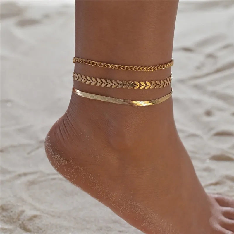 Boho Tassel Chain Anklet | Snake Starfish Heart Charms