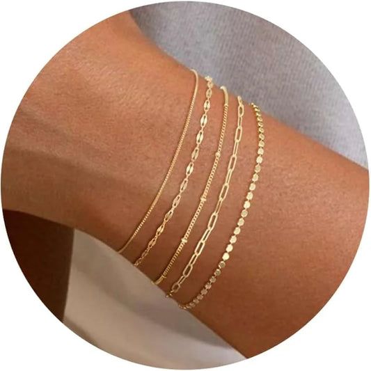 14K Dainty Gold Plated Stackable Bracelets