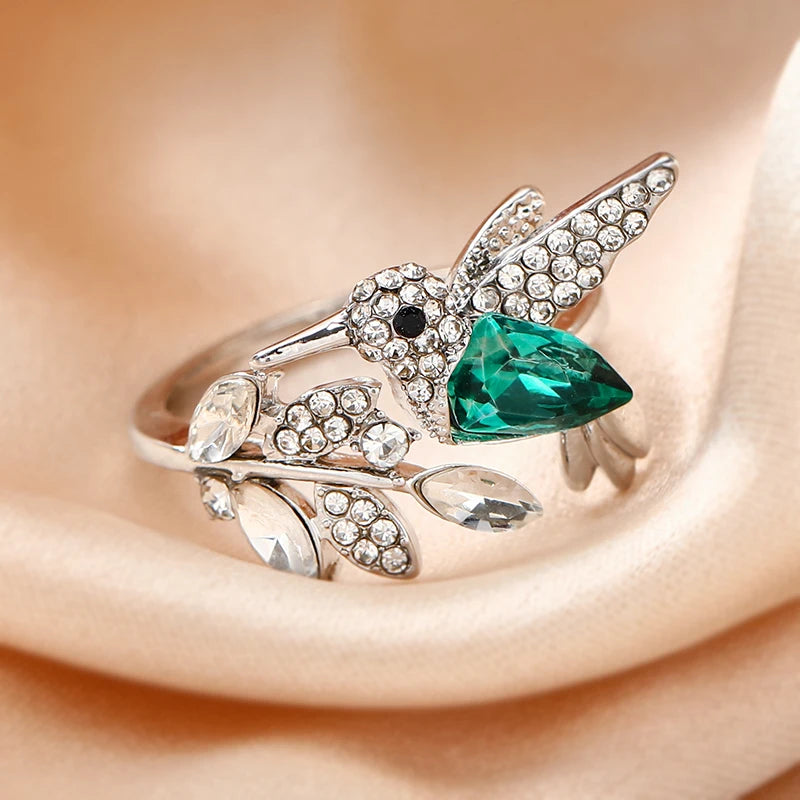 Elegant Natural Blue Stone Hummingbird Adjustable Ring