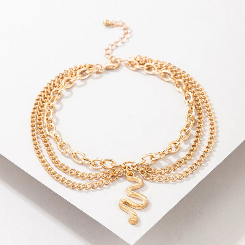 Boho Tassel Chain Anklet | Snake Starfish Heart Charms