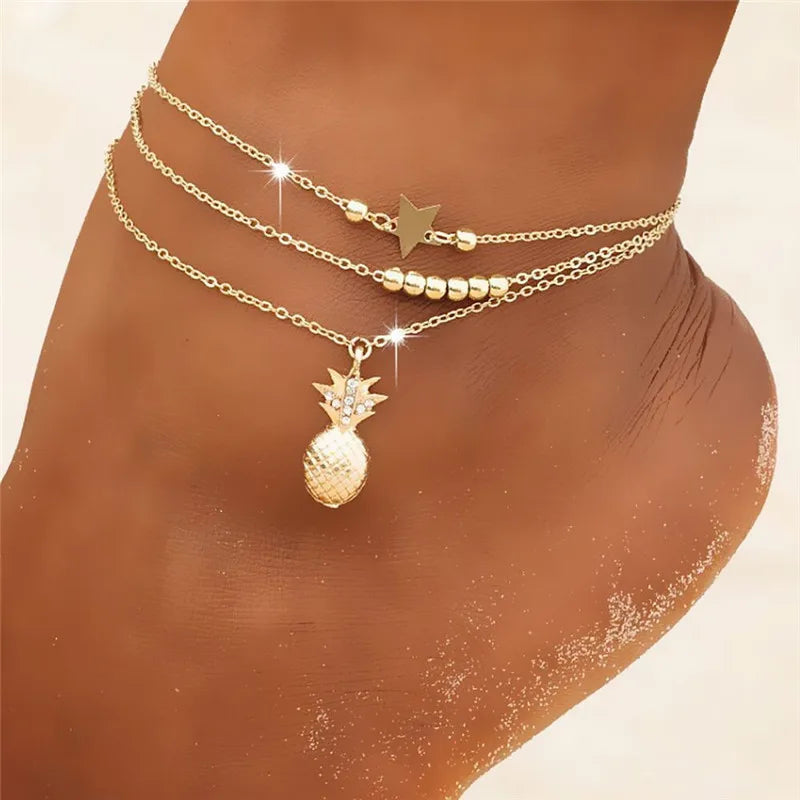 Boho Tassel Chain Anklet | Snake Starfish Heart Charms