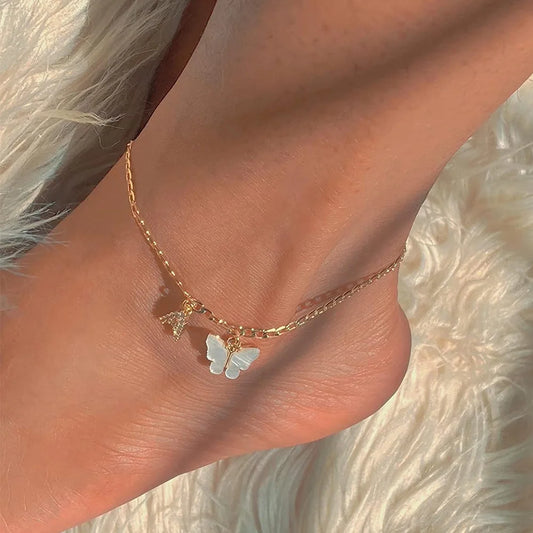 Butterfly Cuban Link Anklet A-Z Letter Initial Anklets Bracelet for Women Stainless Steel