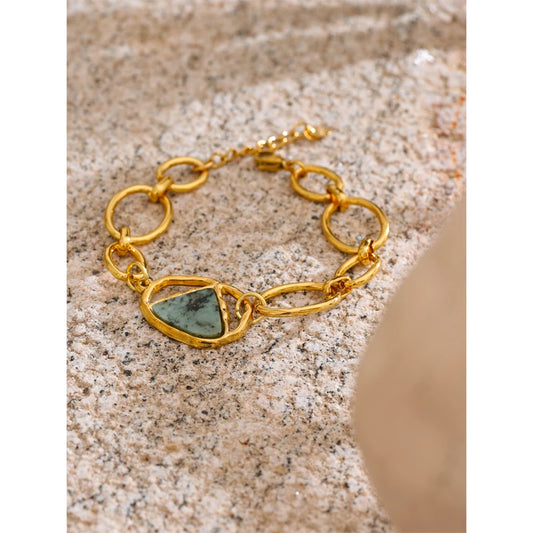 Stainless Steel PVD Gold Plated Natural Stone Bangle