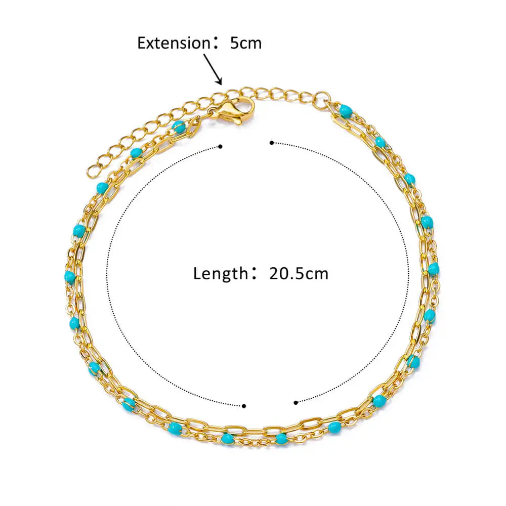 Blue Beads Vintage Anklet | Stainless Steel Summer Beach Jewelry