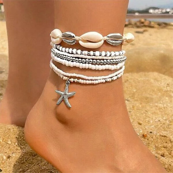 Shell Starfish Boho Anklet | Handmade Rice Beads Bracelet
