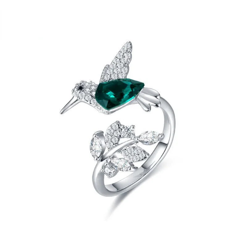 Elegant Natural Blue Stone Hummingbird Adjustable Ring