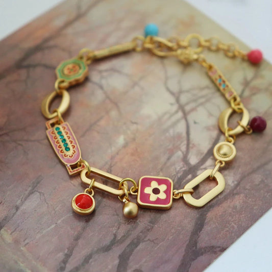Stainless Steel 18K Gold Plated ColorPop Enamel Bracelet